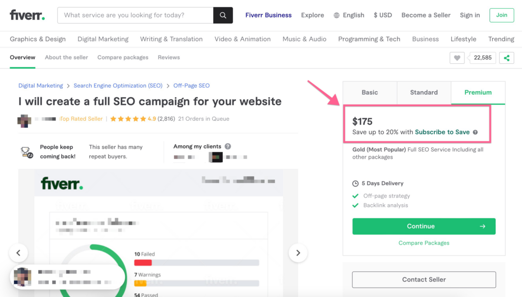 SEO Pricing For Small Business: One BIG Discovery ๐ How much does SEO cost for a small business? This screenshot from Fiver shows a Premium SEO service for 5. It should cost more than that.