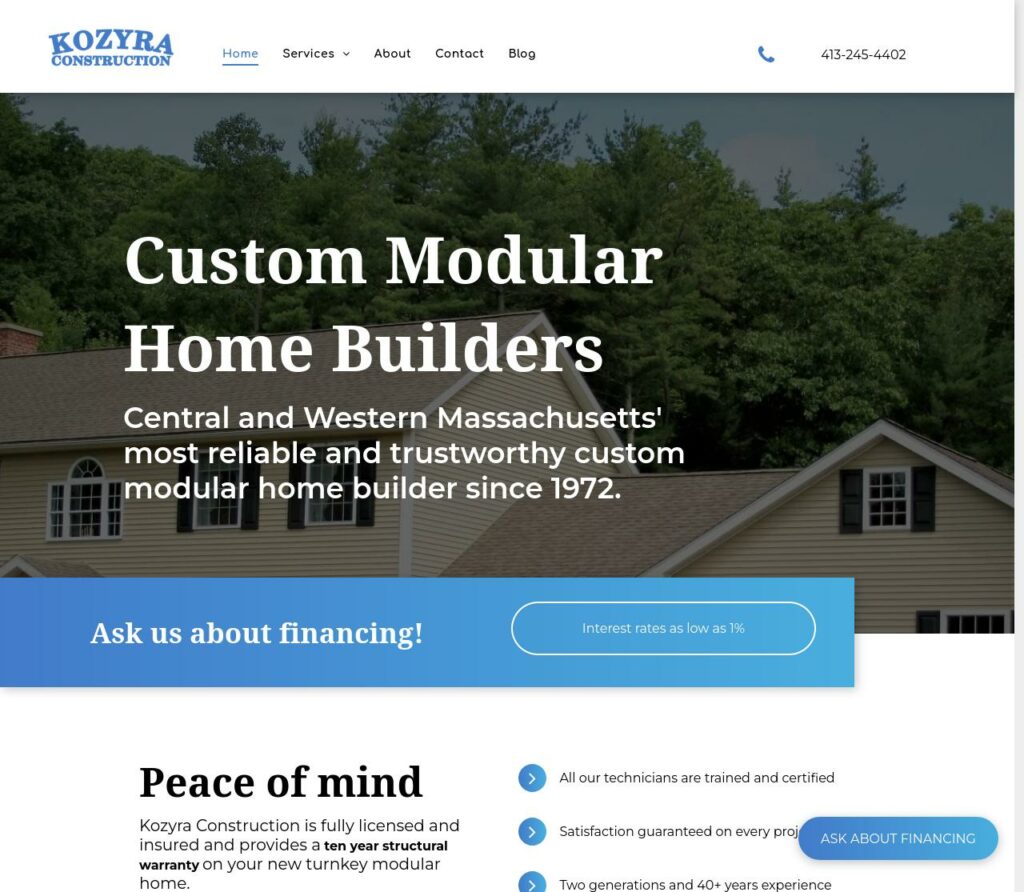 Kozyra Construction Screenshot of Kozyra Construction website.